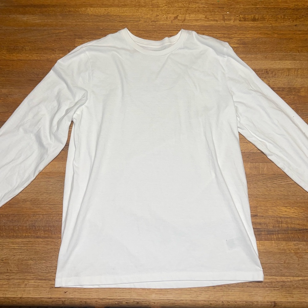 Old Navy Men‎ Medium Classic Solid White Soft Washed Long Sleeve Crew Neck Shirt